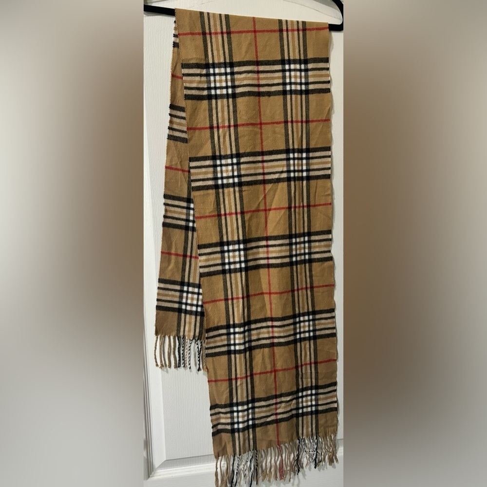 Plaid Scarf Tan Black White Red Soft Cozy Winter Accessory